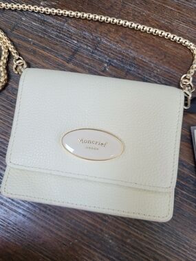 Moncrieff London Cream Leather Mini Wallet with Gold Chain